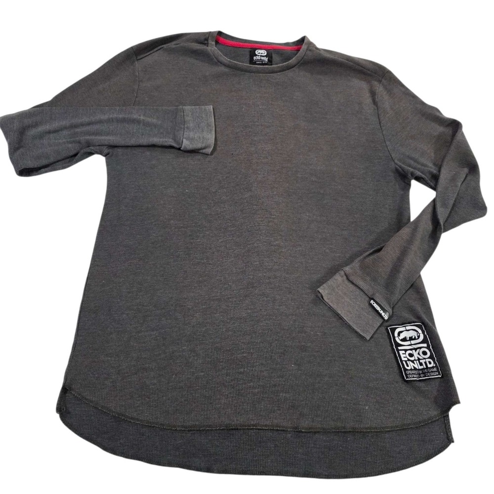 Ecko Unltd. Thermal Long Sleeve Shirt Crewneck Graphic Patch Size 2XL Gray New